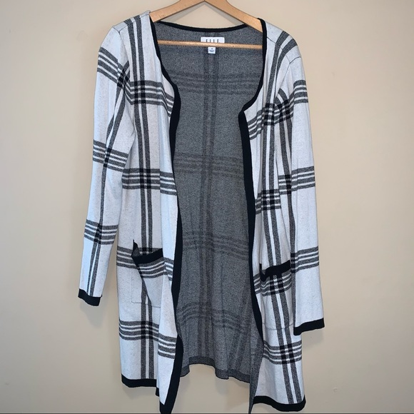 Elle | Front Open Longline Plaid Cardigan - Picture 3 of 7
